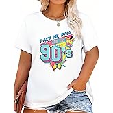 Plus Size 90s Shirts for Women Vintage Neon Shirt Disco 90s Outfits Hip hop Graphic tees Birthday Party Gift