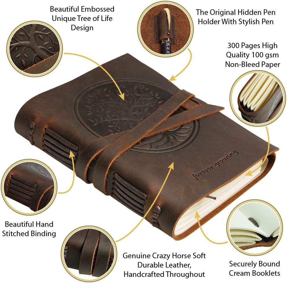 Tree of Life Leather Journal Embossed Handmade Travel Diary - Image 3