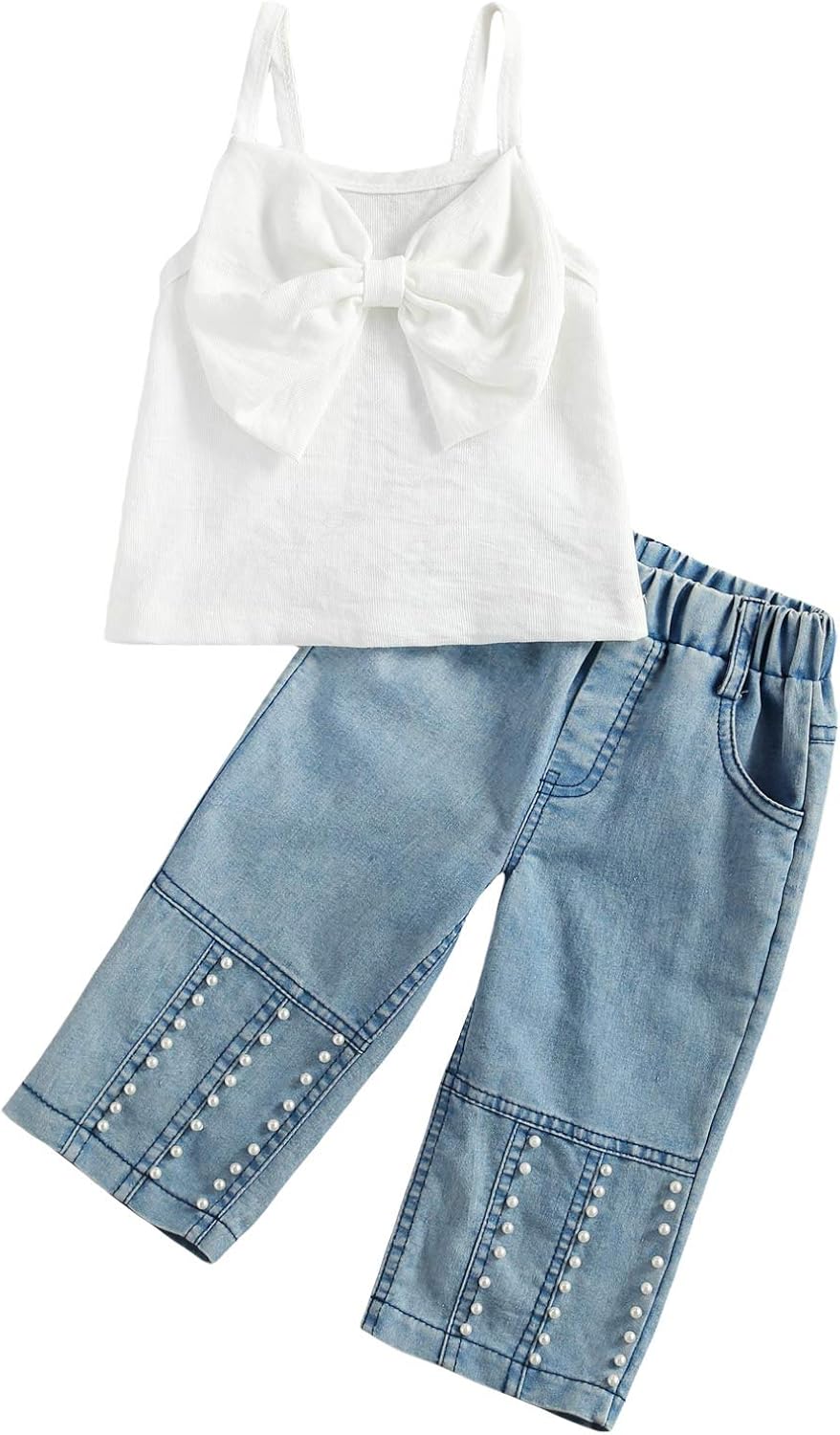 Buy YQYJA Toddler Little Girl Casual Bowknot Camisole Tops Denim Jeans