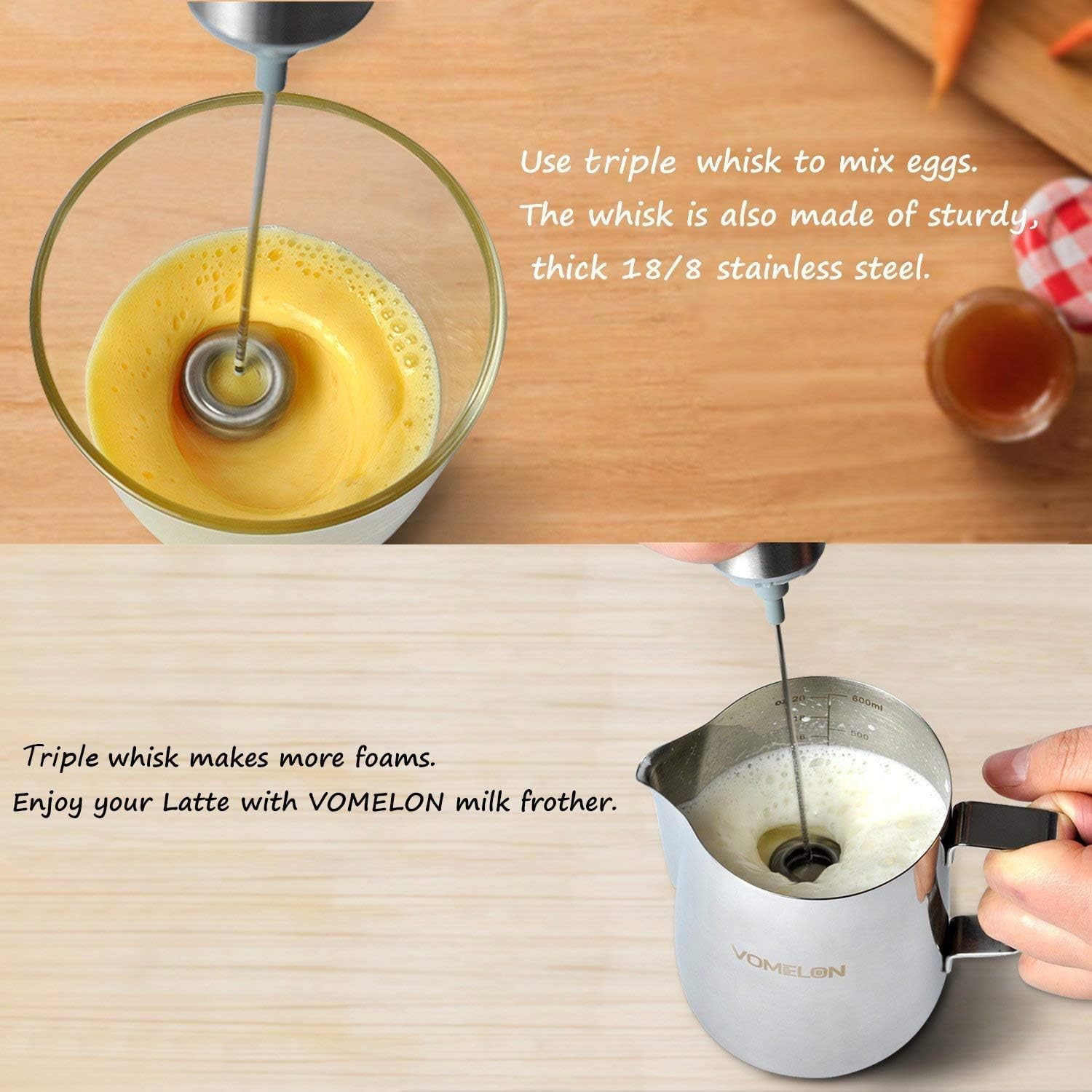 Milk Frother Handheld, Battery Operated Travel Coffee Frother Milk Foamer Drink Mixer with 2 Stainless Steel Whisks for Hot Chocolate, Batteries Included, Silver: Arts, Crafts & Sewing