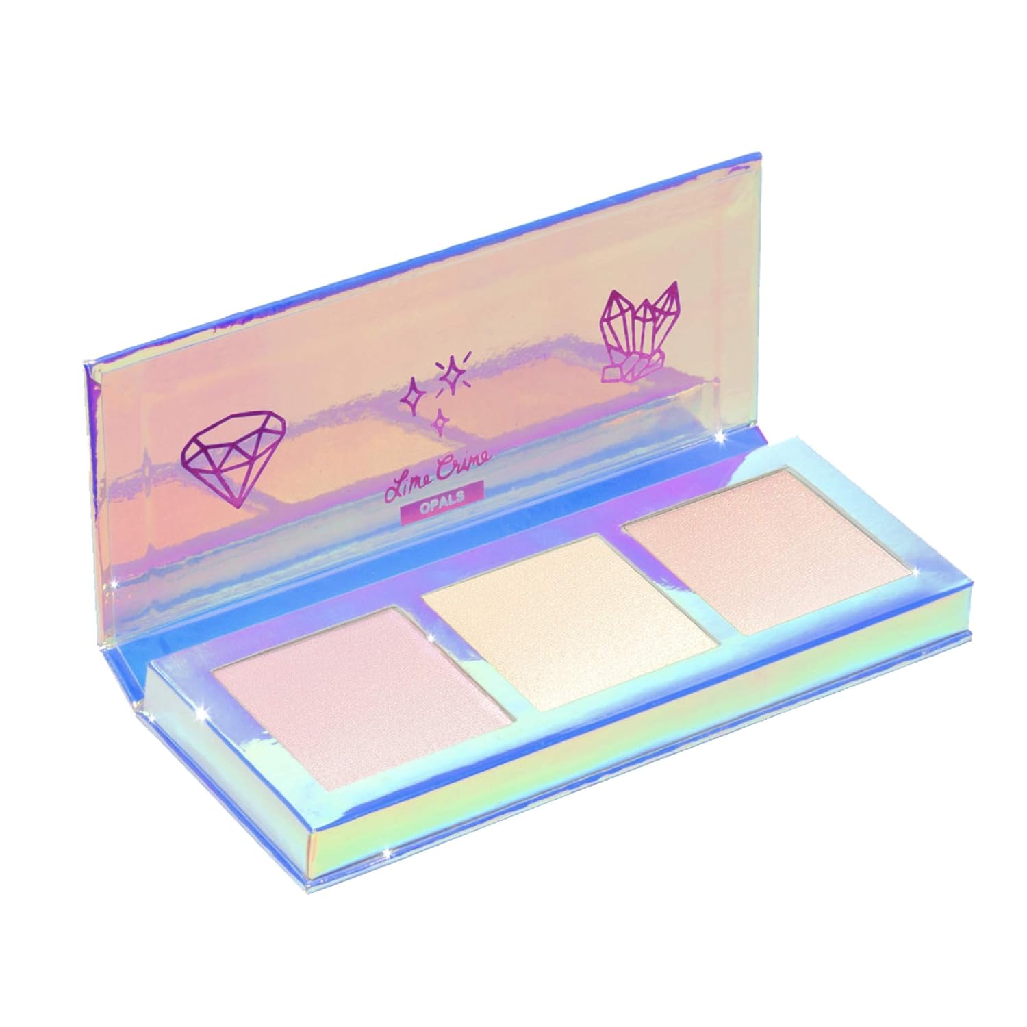 Lime Crime Hi-Lite Opals Highlighter Palette - Opalesecent Powder Trio - For All Skin Tones - In 3 Shades, Pink, Gold & Peach - For Face or Body - Vegan
