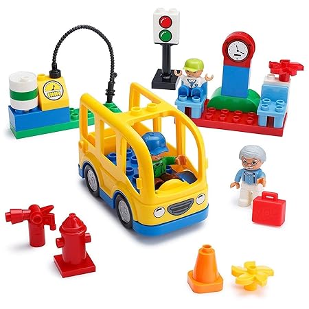 Play Build Schulbus-Baustein-Set - 29 Teile Inklusive 3 Mini-Figuren und Zubehör - Kompatibel mit LEGO DUPLO (Diese Marke ste