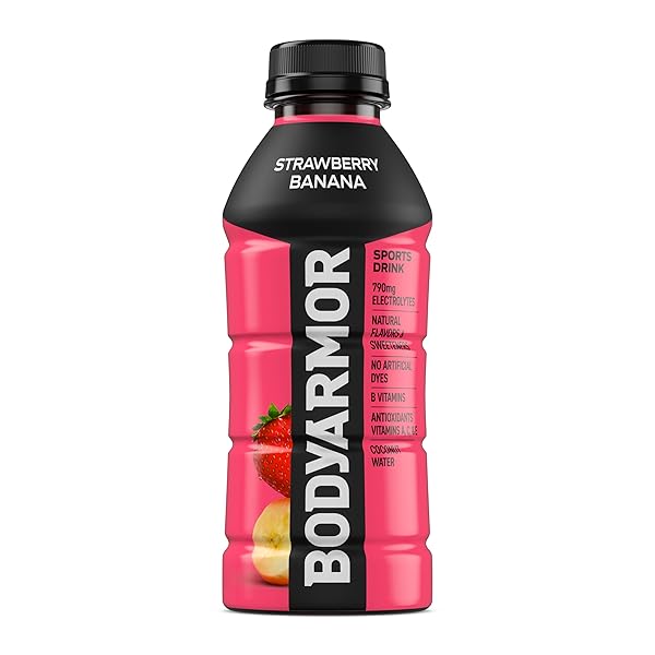 BODYARMOR SPORTS DRINK SPORTS BEVERAGE, STRAWBERRY BANANA, COCONUT WATER HYDRATION, NATURAL FLAVORS WITH VITAMINS, POTASSIUM-PACKED ELECTROLYTES, PERFECT FOR ATHLETES, 16 FL OZ (PACK OF 12)