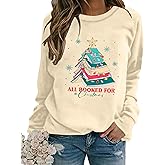 APRFLOWER Christmas Sweatshirts for Women Cute Christmas Tree Graphic Long Sleeve Shirt Xmas Holiday Party Pullover Blouse