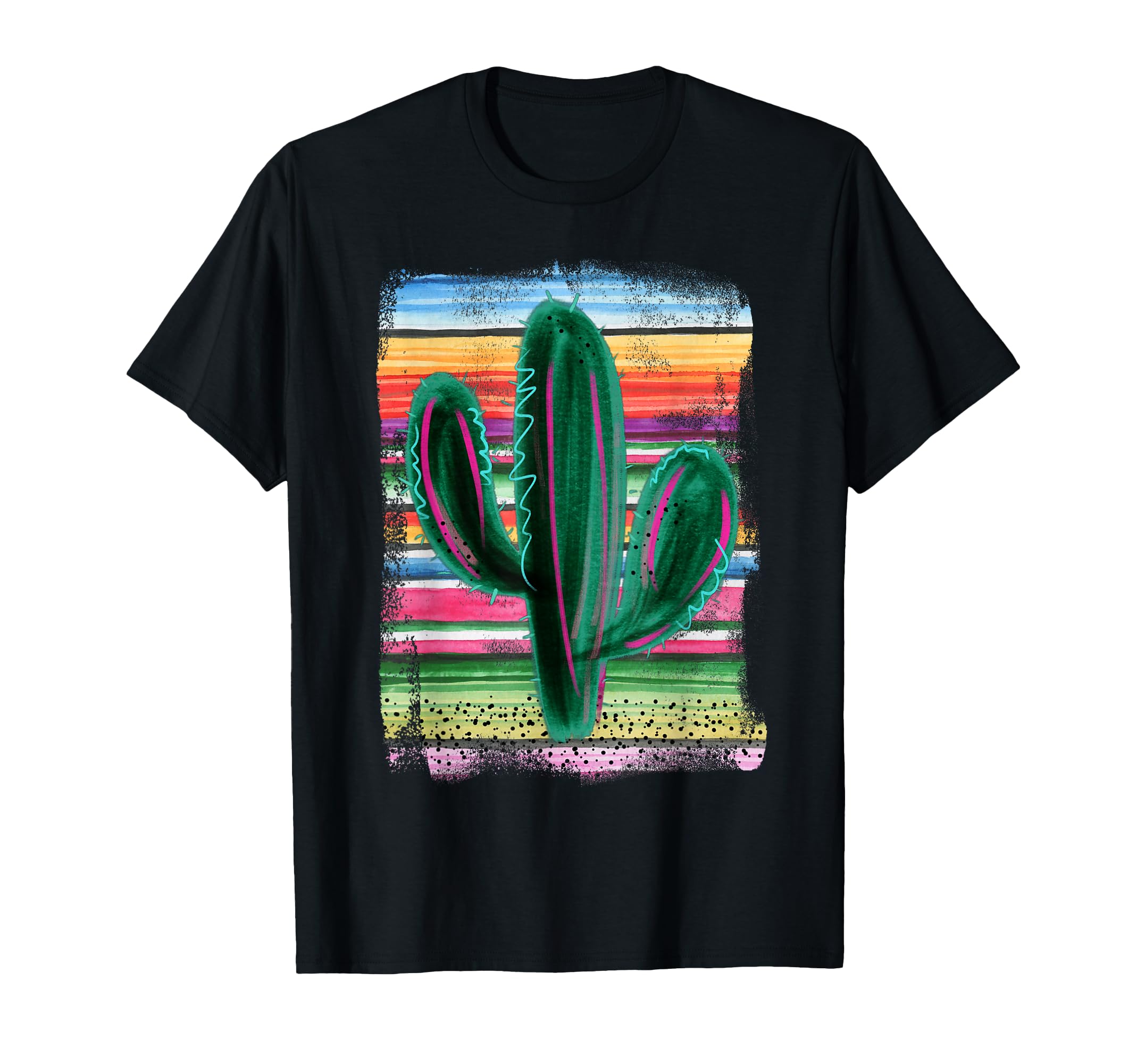 Photo 1 of (MENS MED ) Funny Cactus Serape Cactus Print Turquoise T-Shirt