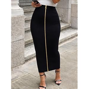 Women's High Waist Front Zipper Midi Skirt Bodycon Casual Business Work Long Pencil Skirts