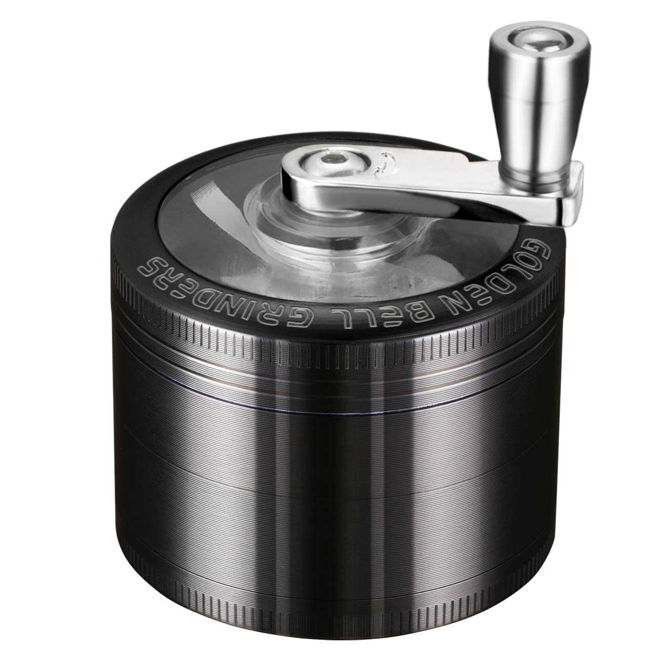 Golden Bell Grinder 2 inch Hand Cranked Spice Grinder 4 Layers Zinc Alloy Grinder - Black