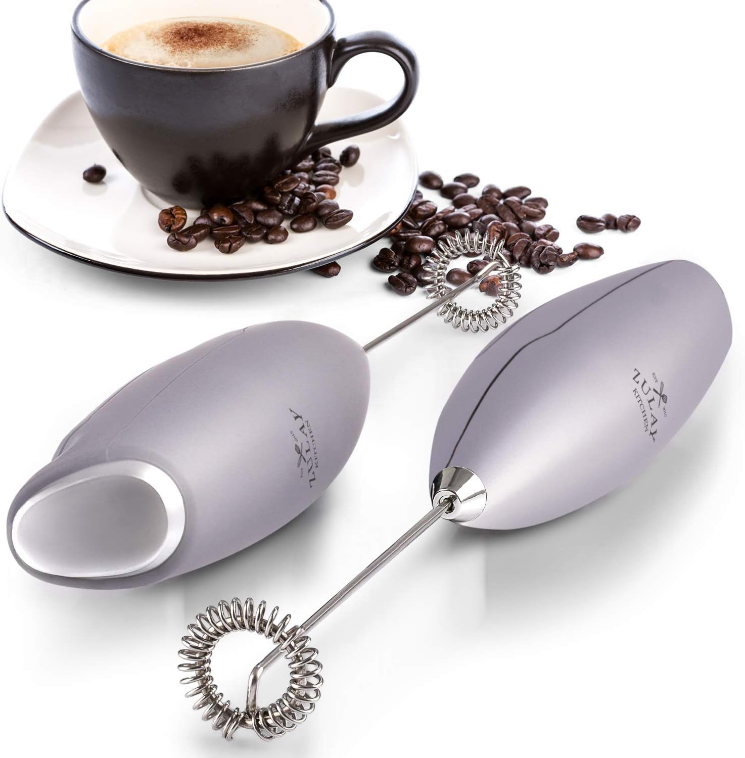 Zulay New Titanium Motor Milk Frother (Without Stand) - Handheld Frother Whisk, Milk Foamer Frother, Mini Blender for Coffee, Bulletproof Coffee, Frappe, Latte, Matcha, Budget No Stand -Titanium Silver: Kitchen & Dining
