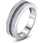 Psiroy CZ Wedding Band for Women, 925 Sterling Silver Plated Simulated Blue Sapphire Stacking Engagement Promise Rings for Her