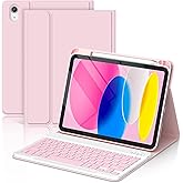 TaIYanG for iPad A16 11th 10th Generation Case with Keyboard- Detachable Bluetooth Keyboard Case with Pencil Holder,Thin & Light- Folio Cover for iPad 11 inch A16 2025 10th Gen 10.9 Inch 2022 (Pink)