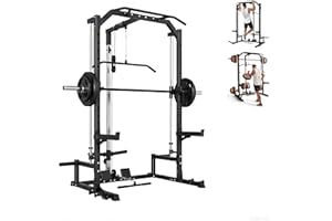 Smith Machine Home Gym with LAT Pulldown System & Power Cage, 1000LBS Weight Capacity Multi-Functional Squat Rack with Landmi