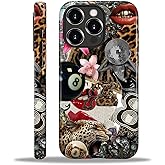 Compatible with iPhone 16 Pro Max Case - Dual-Layer Protection, Hard Shell with Silicone Interior,Slim Scratch Resistant Shockproof for Woman Men - Leopard Print Retro Collage