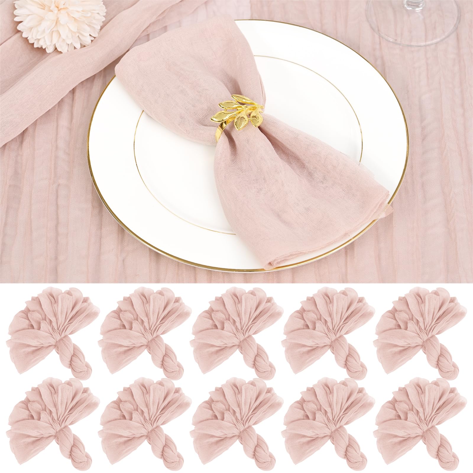 Photo 1 of 100 Packs Gauze Cheesecloth Napkins 17 x 17 Inch Dinner Napkin with Wrinkled Soft Cotton Cloth Napkins Rustic Decorative Napkins for Weddings Party Baby Shower Home (Pink)
