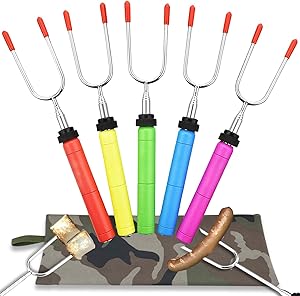 Wup Extendable Marshmallow Roasting Sticks for Campfires Hot Dog Sticks for Fire Pit Smores Sticks Retractable Set of 5?34inch