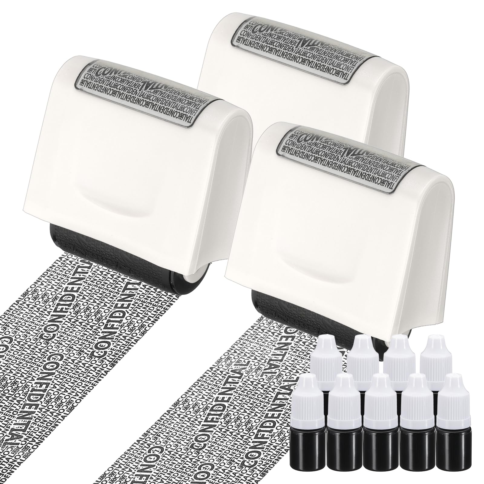 PATIKIL Identity Theft Protection Roller Stamp, 3Pcs 1.7" Confidential Roller Stamp Privacy ID Police Stamp Roller for Security ID Address with 9Pcs Refills, White