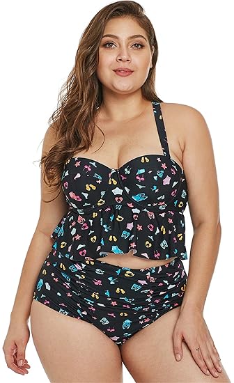 SZIVYSHI 2 Stück Gepolstert Rüschensaum Volant Rüschen Saum Tankini Schößchen Peplum Oberteil Top Mit Hohe Taille Geraffte Ge