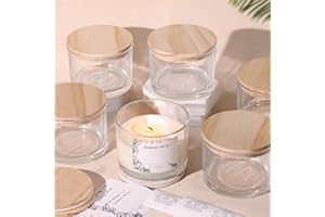 Simeitol 16 OZ Clear Candle Jars for Making Candles 6 Pcs, Glass Candle Jar with Airtight Bamboo Lids - Empty Candle Jars Bulk with Sticky Warning Labels - Dishwasher Safe