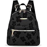 WisePoint Backpack Purse, Backpack Bag for Women and Girls, Women's Fashion Backpacks Small Backpack with Flower Pattern (black)