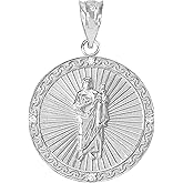 .925 Sterling Silver Cubic Zirconia 1" Saint Jude Thaddeus Patron Saint of Lost Causes Pendant Necklace - Choose Pendant Only or Necklace Chain Length