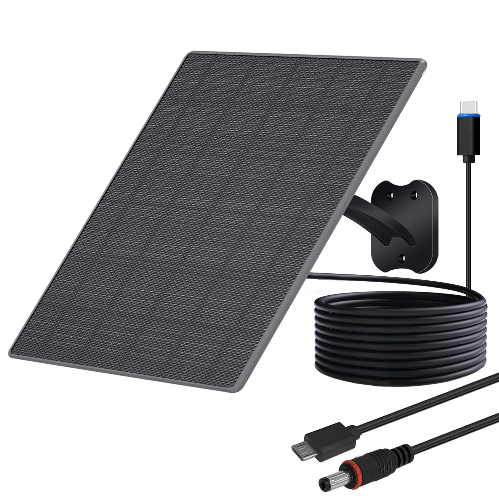 Photo 1 of Zivif USB C Solar Panel for Security Cameras, 10W Solar Charger with USB-C Cable, DC 5.5x2.1mm & Micro USB Port, IP66 Waterproof with Adjustable Mount & 10FT Cable