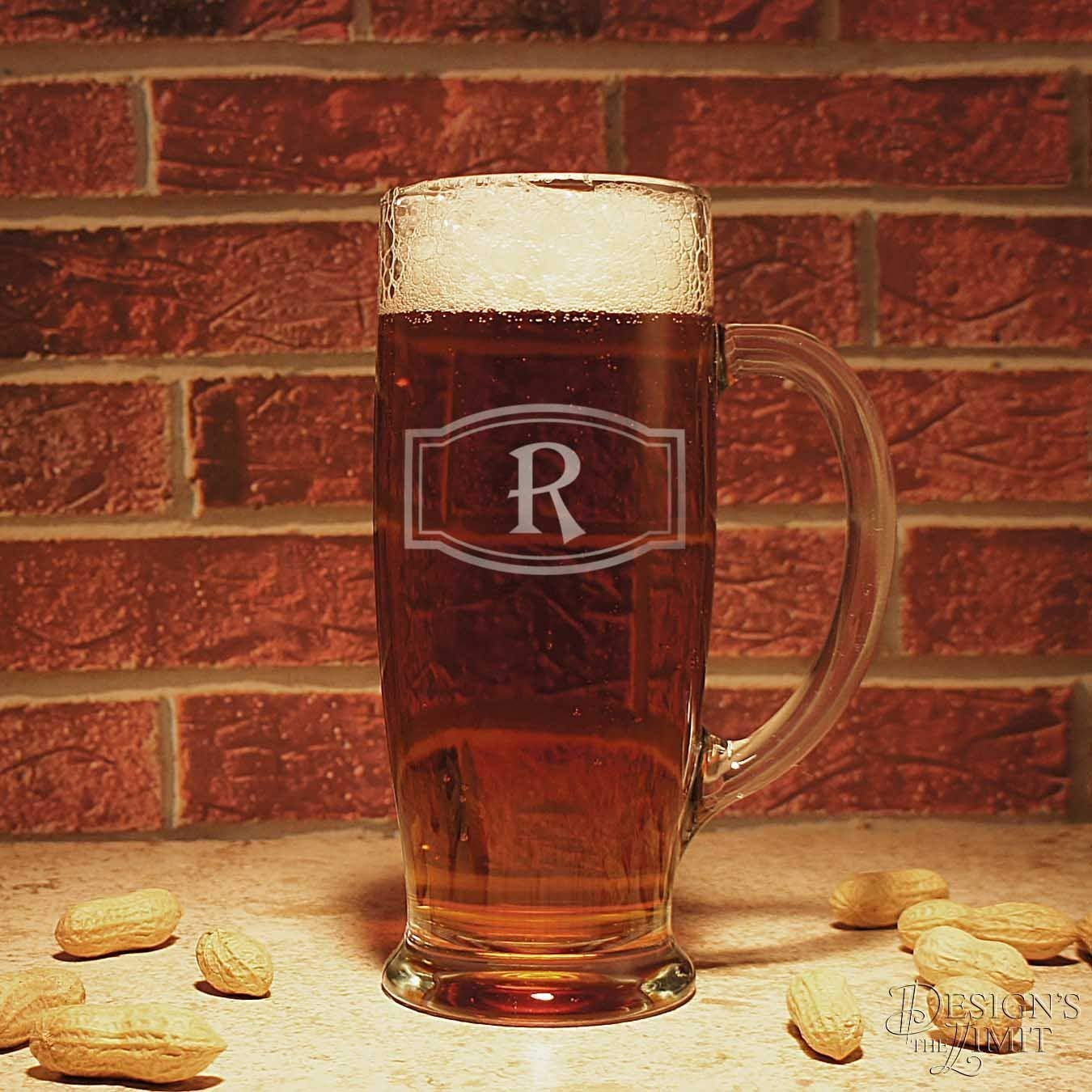 Personalized Beer Mug Custom Engraved with Monogram Design