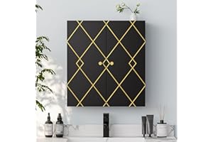 VOXANOXI Bathroom Cabinet Wall Mount, Premium Design Over the Toilet Storage Cabinet, Elegant Medicine Cabinet with Hand Drawn Gold Lines, Wall Cabinet can Also be Used in the Laundry Room and Kitchen