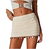 MakeMeChic Women's Summer Fringe Mini Skirt Beach Vacation Low Waist Bodycon Y2k Skirt