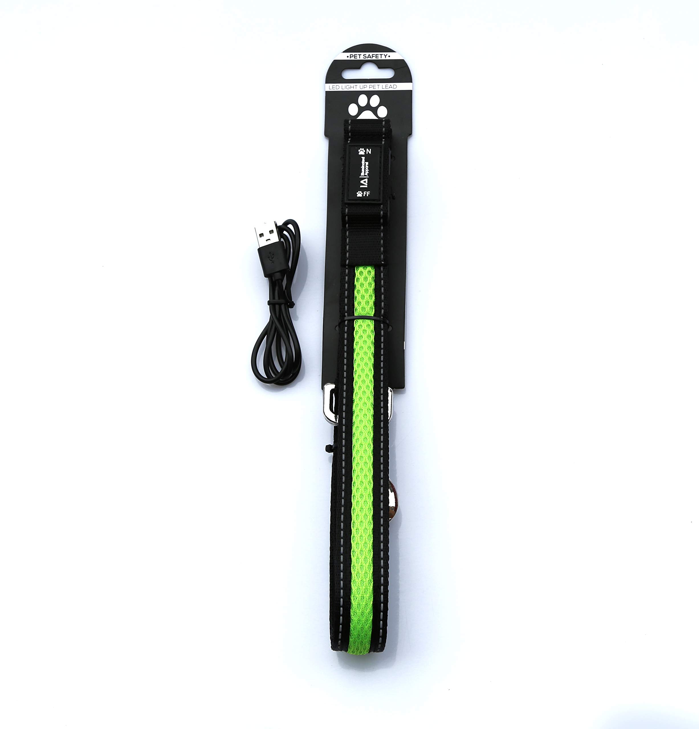 Illuminated Apparel Rechargeable LED Light Up Dog Pet Lead (Green)
