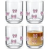 SiliFine 4 Pcs Valentines Plastic Pink Bow Juice Cup 14 oz Coquette Bow Aesthetic Cups Clear Plastic Bowknot Mugs for Valentines Hot Cold Drinks Party Favors