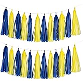 Aimto 20pcs Blue and Yellow Shiny Tassel Garland Banner Tissue Paper Tassels for Party Decorations