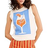 Women Y2k Graphic Sweater Vest Contrast Color Sleeveless Lobster Sweater Top Cute Crew Neck Knitted Tank Top