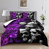 Raphus Cucullatus Gothic Black & Rose Skull Bedding Set - Queen Size Quilt, Comforter & Skeleton Pattern