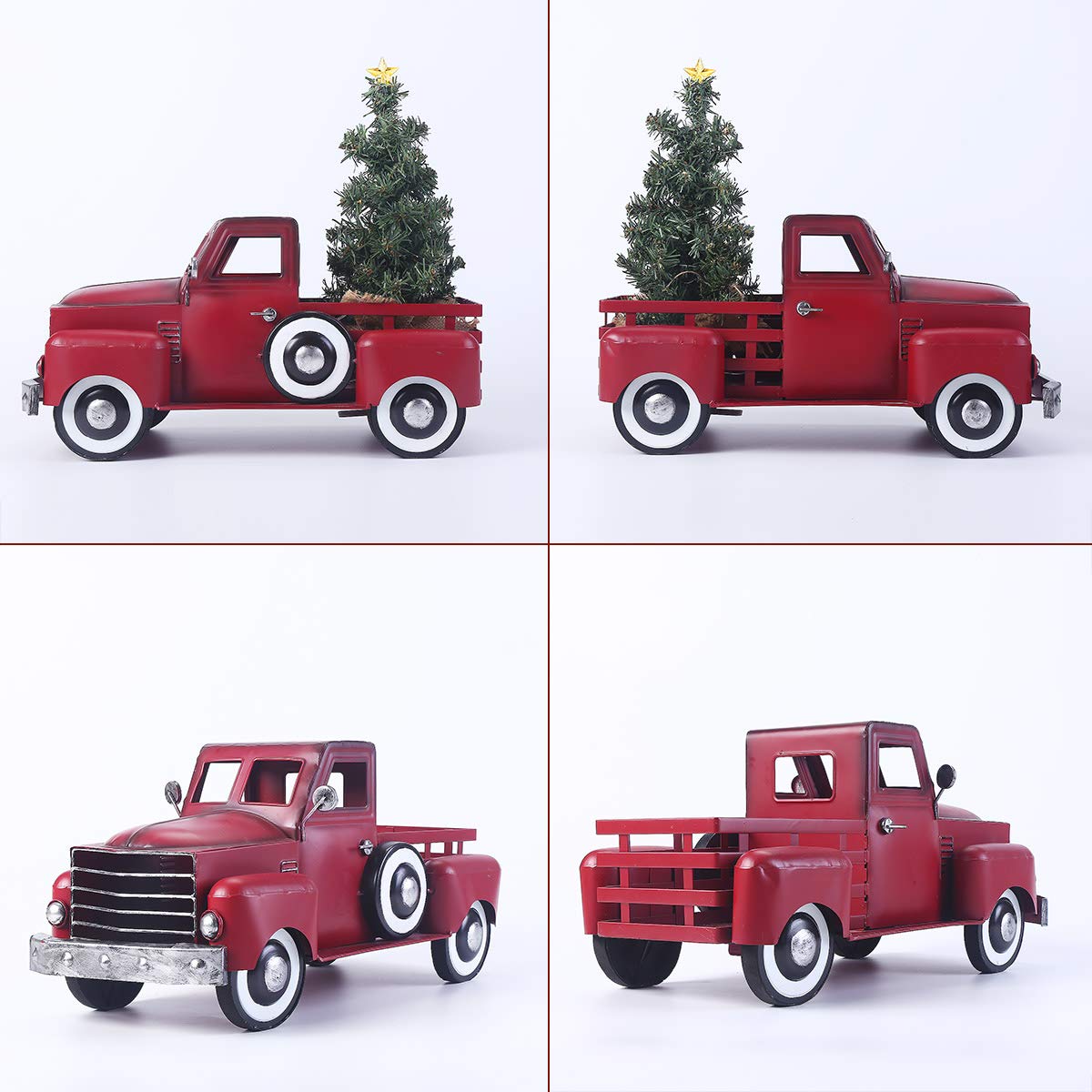Seasonal Decor Vintage Red Truck Christmas Decor With A Lit Up Removable Christmas Tree Wrapped Around By Led Lights String Great Gift For Holiday Decorations Large Size Farmhouse Metal Pickup Truck Decor Home Vintage Red Truck With Christmas Tree