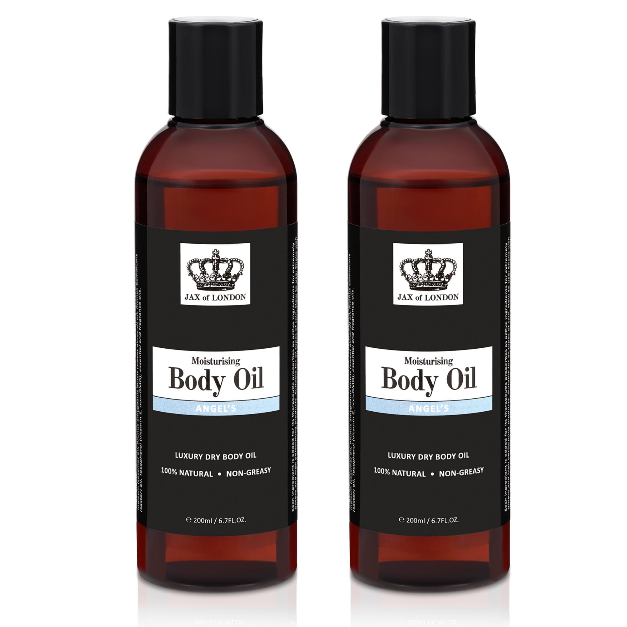 Jax of London Perfume Inspired Body Oil Set 2 x 200ml – Angel's Scent Inspired by Angel Fragrance – 100% Natural Ingredients – Vegan & Alcohol-Free – Moisturising Oil for Body, Hair & Massage
