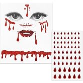 RODAKY Halloween Vampire Face Sticker Set Blood Tears Stick on Jewels | Red Blood Rhinestones, Gitter Face Tattoos, Halloween Cosplay Makeup Accessories for Women Girls