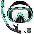 PIYAZI Snorkeling Gear for Adults, Adult Snorkel Set, Panoramic Anti-Leak and Anti-Fog Tempered Glass Lens Snorkel Gear, Adjustable Snorkle Mask Set Adult with Mesh Bag Ear Plug for Snorkeling