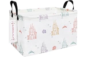 QUEENLALA Rectangular Laundry Hamper/Foldable Nursery Laundry Basket for Organizing/Storage Bin Baskets/Children Toy Office Bedroom/Toy Bin Closet Shelf Baskets（Rec-Rose Castle）