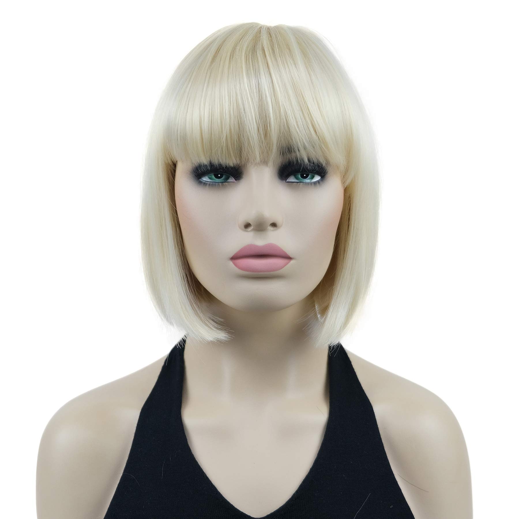 Lydell 8" Short Bob Hair Flat Bangs Cute Central Dot Skin Top Heat Resistant Synthetic Wigs (613 Blonde)