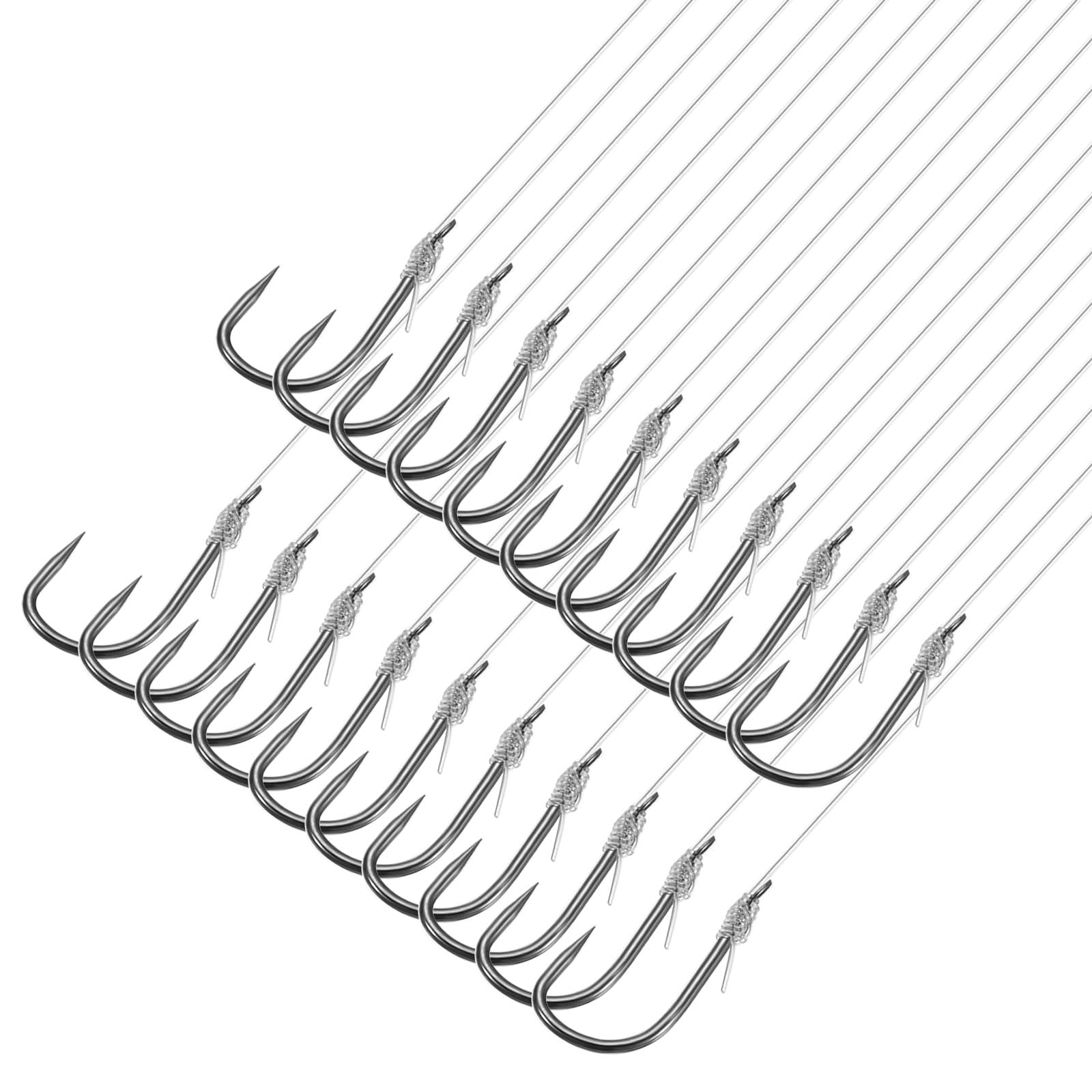 PATIKIL 0.3# Small Fishing Hooks with 45cm Line, 20Pcs 0.31x0.2 Inch Double Hook Rigs with Barbs Fishing Hook on Nylon Line for Freshwater, Silver Tone