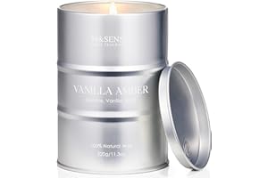 M&SENSE Vanilla Amber Scented Candles, Natural Soy Candles 11.3oz 70 Hour Slow Burning, Highly Scented Vanilla Candles for Bathroom, Ordor Elimator Candle for Home MSTC0226S VanillaAmber