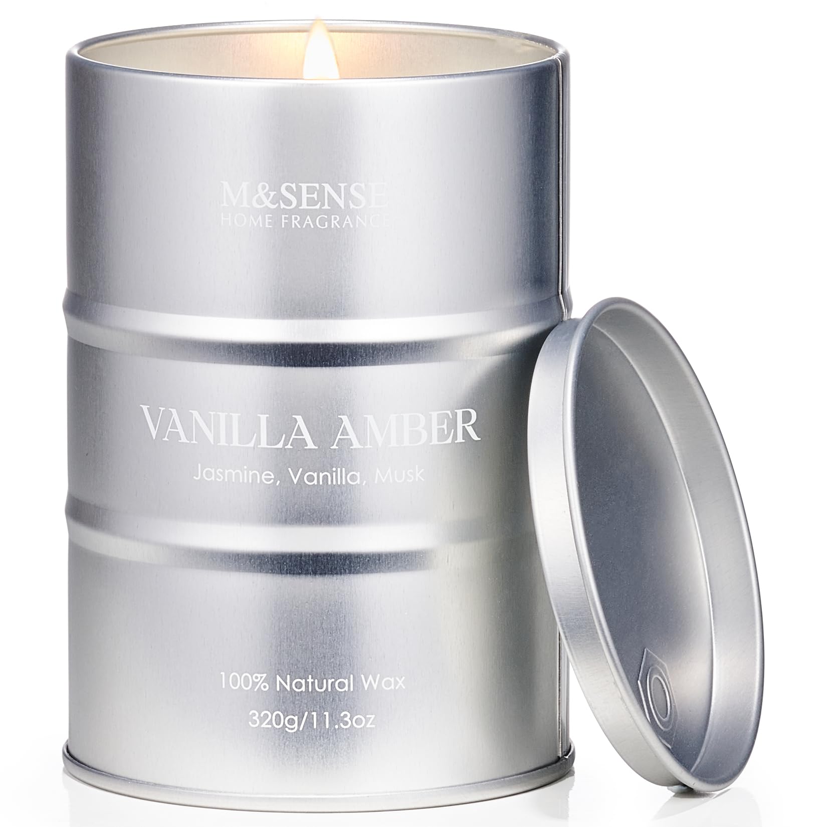 M&SENSE Vanilla Amber Scented Candle, 320g Organic Soy Wax, Up to 70 Hours Burn Time, Non Toxic Warm Home Fragrance Candle, Luxury Gift for Men and Women, Cozy Evening Relaxation