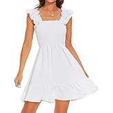 ROYLAMP Women's Smocked Dresses Square Neck Elegant Tiered Boho Ruffle Shoulder Swing Flowy Summer Casual Mini Dress