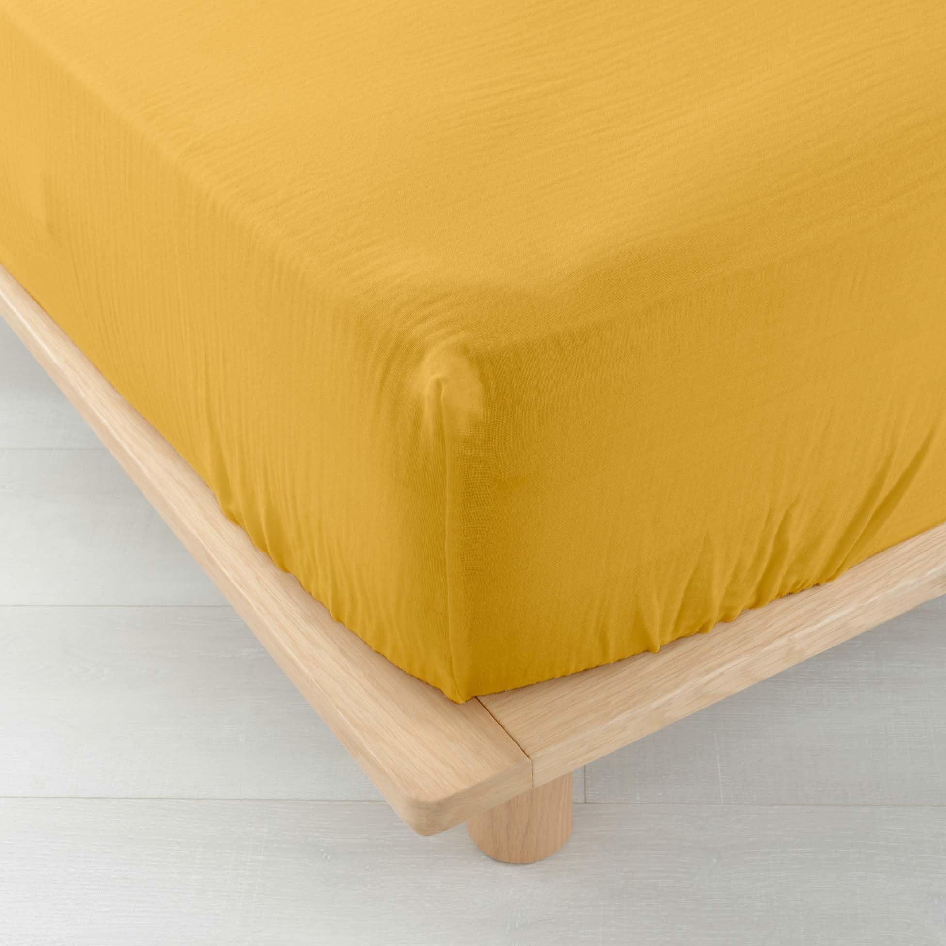 Douceur d'Intérieur, Fitted Sheet (140 x 190 cm) Angelia Yellow, Cotton Gauze
