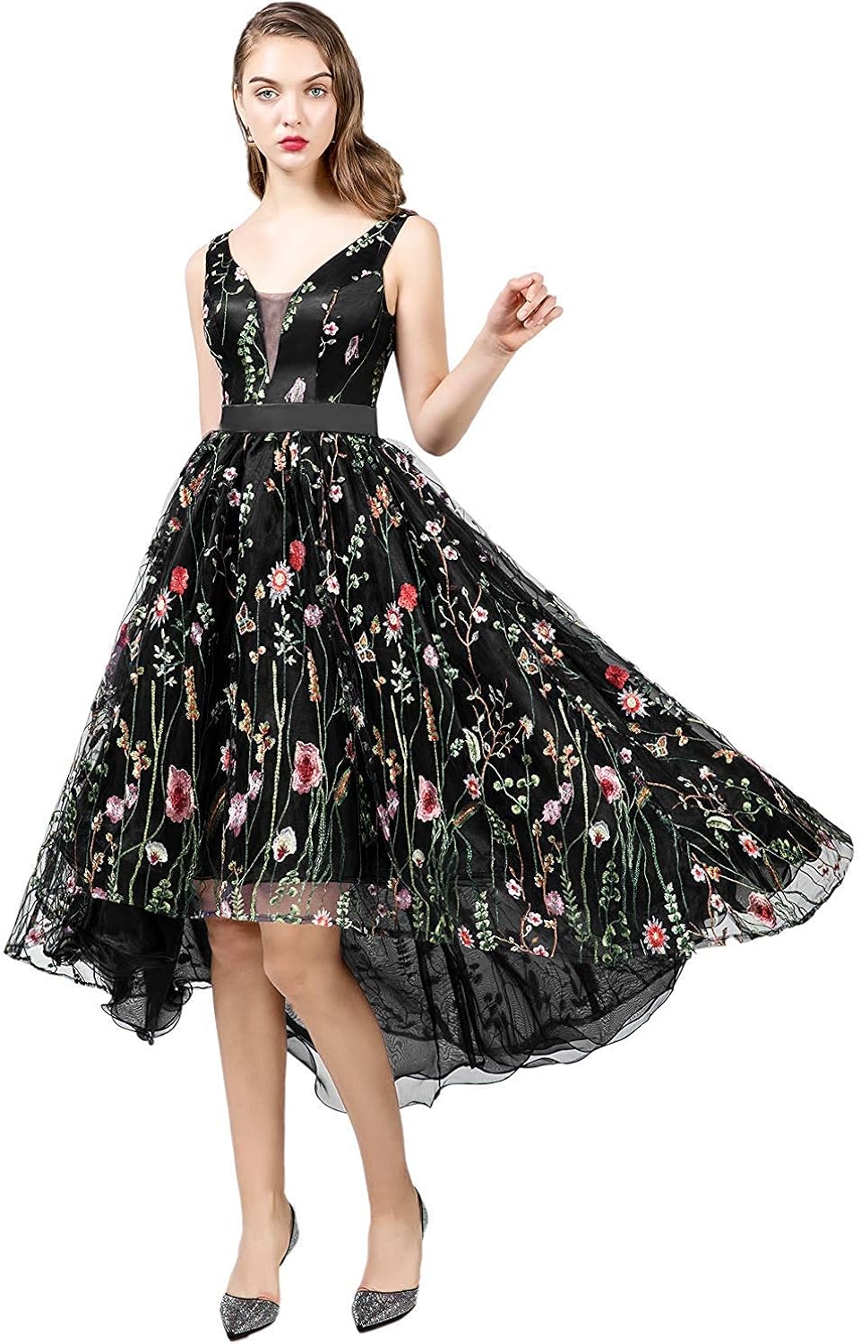floral embroidered homecoming dress