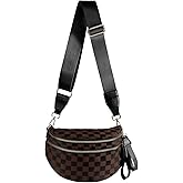 Black and White Checkered Crossbody Bag Bum Bag for Women,Spacious Checkered Purse Fanny Packs Belt Bag