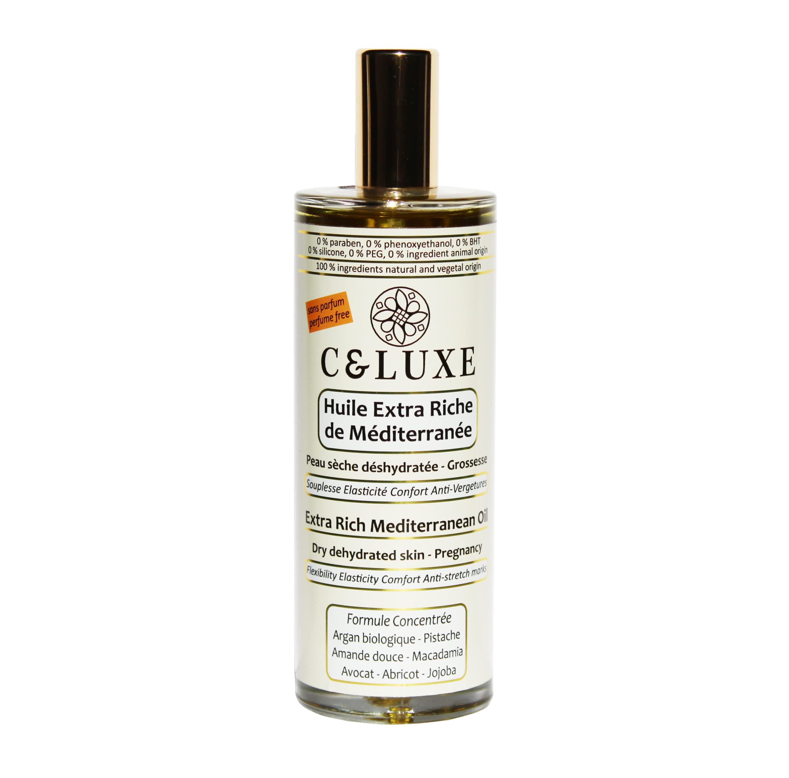 Extra rich Mediterranean oil, 100% natural, pregnancy, dry, dehydrated skin, anti-stretch marks, hydrates, nourishes and protects the skin, 100 ml. (fragrance-free)