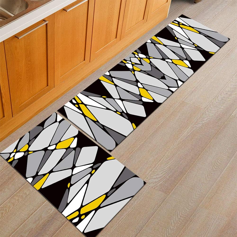 Kitchen Mat Runner Rug Set Geometric mat, 2 Pieces Microfiber Chevron