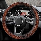 NYTKL Leather Car Steering Wheel Cover, 15" Crocodile Pattern Anti Slip Car Wheel Wrap with Rose Grain, Four Seasons Universal Auto Steering Wheel Protector for Cars Trucks SUVs (Brown)