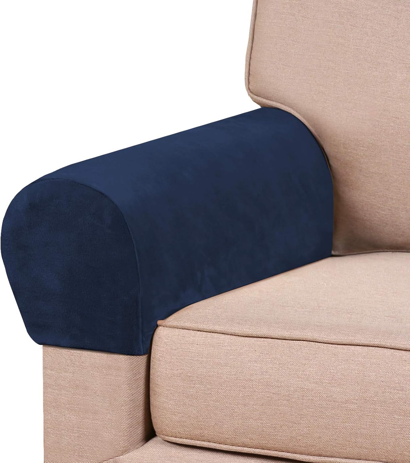 PrinceDeco Thick Velvet Stretch Armrest Covers for Chairs and Sofas Armchair Covers for Arms Couch Arm Covers Armrest Covers for Sofa Non Slip (2 Pack: Blue): Furniture & Decor