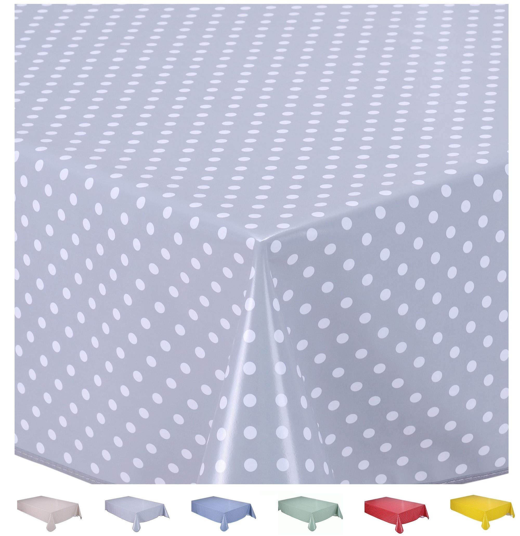 Home Direct Rectangular Oilcloth PVC Wipe Clean Tablecloth 140cm x 180cm 55x70 Small Polka Dot Light Grey